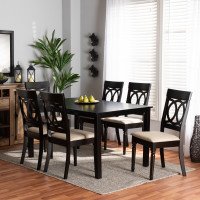 Baxton Studio RH333C-Sand/Dark Brown-7PC Dining Set Lucie Modern and Contemporary Sand Fabric Upholstered and Dark Brown Finished Wood 7-Piece Dining Set